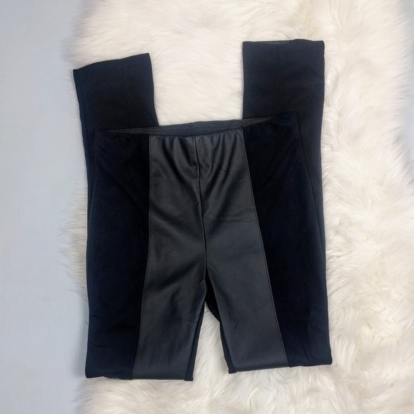 Vegan Leather Ponte Knit Panel Leggings - Picture 4 of 6